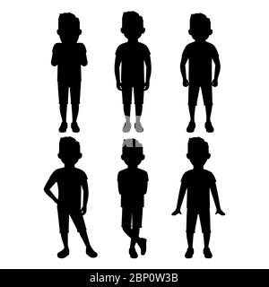 Teenager-Jungen Silhouette in verschiedenen Posen gesetzt. Vektorgrafik Stock Vektor