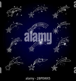 Vektor schießen Sterne lineare Symbole auf Sternenhimmel Hintergrund Stock Vektor