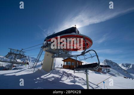 Perfekte Schneeverhältnisse im Skigebiet Belle Plagne in Savoie, Frankreich Stockfoto