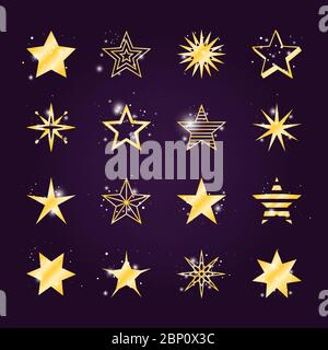 Astralsterne Vektorsatz. Funkeln und leicht goldene Sternsymbole Stock Vektor