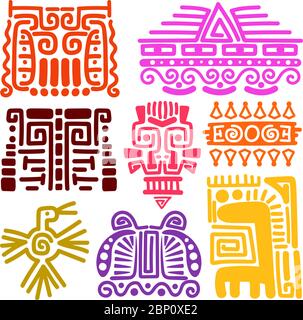 Amerikanische indianer antike Totems Vektor-Illustration. Maya, inka und azteken Zeichnungen Vektorsymbole Stock Vektor