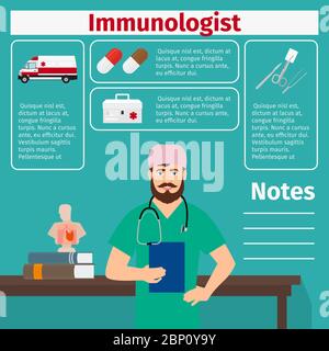 Immunologen und medizinische Geräte Symbole mit Infografiken Elemente für die medizinische und pharmazeutische Industrie. Vektorgrafik Stock Vektor