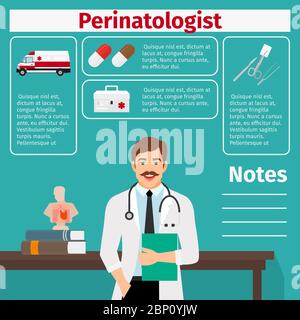 Symbole für Perinatologen und medizinische Geräte mit Infografiken für die medizinische und pharmazeutische Industrie. Vektorgrafik Stock Vektor