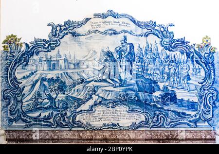 ALCOBACA, PORTUGAL - 25. FEBRUAR 2017: Azulejo im Kloster Alcobaca, eine römisch-katholische Kirche in der Stadt Alcobaca, in Portugal Stockfoto