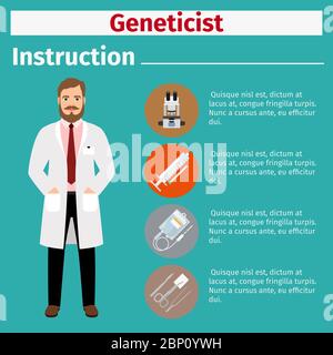 Medizinische Geräte Bedienungsanleitungen mit Symbolen für Genetiker. Vektorgrafik Stock Vektor