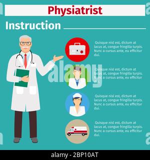 Medizinische Geräte Bedienungsanleitungen mit Symbolen für Physiotherapeuten. Vektorgrafik Stock Vektor
