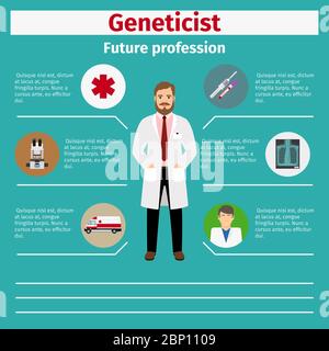 Future Beruf Genetiker Infografik für Studenten, Vektor-Illustration Stock Vektor