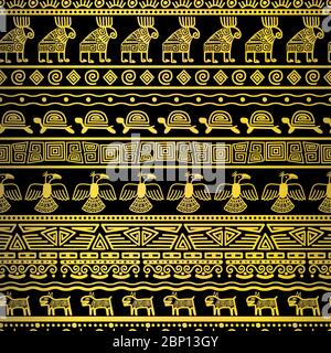 Vector Tribal Gold Borders Stoff mit mexikanischer Textur Stock Vektor