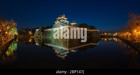 Nachtansicht der Burg Kishiwada (Burg Chikiri) erbaut im 16. Jahrhundert in der Stadt Kishiwada, Präfektur Osaka, Japan Stockfoto