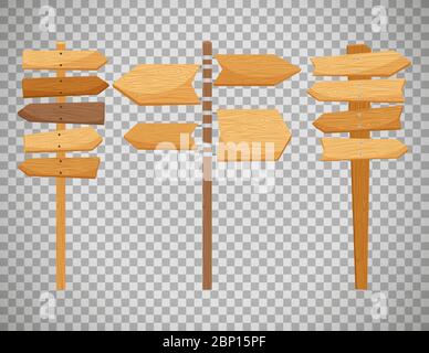 Holzweg Richtungsschilder isoliert auf transparentem Hintergrund. Vektorgrafik Stock Vektor