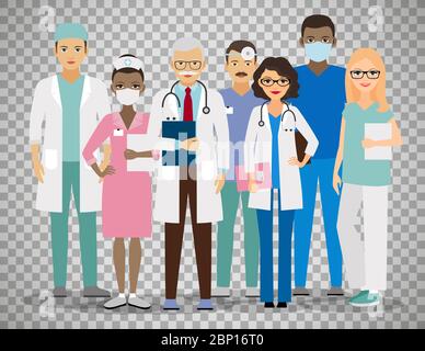 Medizinisches Team. Gruppe von Krankenhausarbeitern Vektorgrafik isoliert auf transparentem Hintergrund Stock Vektor