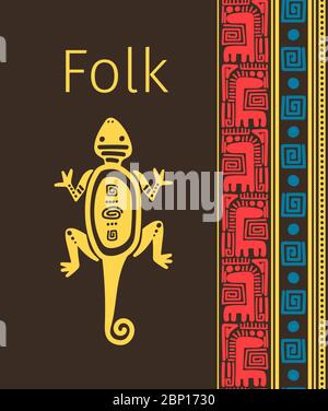 Niedliche bunte Folk-Design mit Eidechse, Vektor-Ilustration Stock Vektor