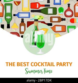 Banner für Cocktail-Party mit Absinthe-Flasche und Cocktail, Vektor-Illustration Stock Vektor