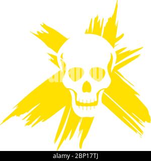 Die Grafik zeigt einen Schädel mit Grunge-Hintergrund. Die Abbildung ist perfekt für grafische Designs im Zusammenhang mit Pandemien, Epidemien und Viren. Stock Vektor