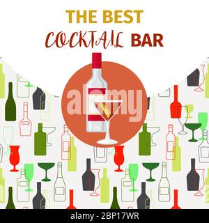 Banner für Cocktail-Bar mit Wodka Alkohol-Getränk und roten Cocktail, Vektor-Illustration Stock Vektor