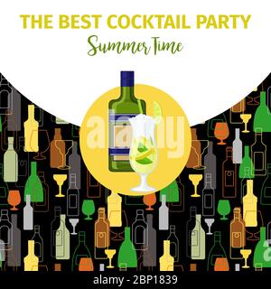 Banner für Cocktail-Bar mit Becherovka Alkoholflasche, Vektorgrafik Stock Vektor