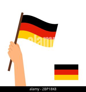 Menschliche Hand hält Flagge von Deutschland Land isoliert auf weißem Hintergrund. Vektorgrafik Stock Vektor