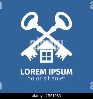 Vintage alten Schlüssel und Haus-Logo in weißer Farbe, Vektor-Illustration Stock Vektor