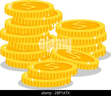 Stapel von goldenen Münzen auf weißem Hintergrund. Vektorgrafik Stock Vektor