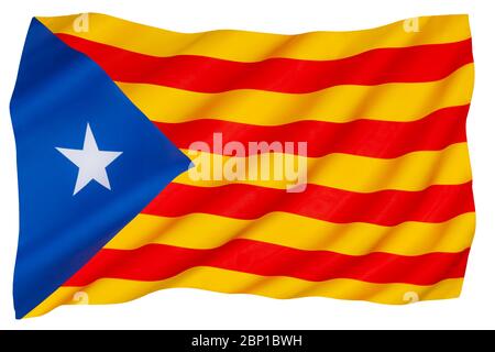 Die Senyera Estelada - die inoffizielle Flagge der katalanischen Unabhängigkeitsbefürworter, um ihre Unterstützung für ein unabhängiges Katalonien oder unabhängiges Pai auszudrücken Stockfoto