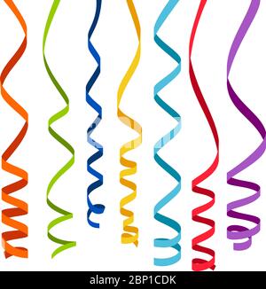 Bunte Bänder für Dekoration Symbole einen weißen Hintergrund. Darstellung des Serpentinen-Vektors Stock Vektor