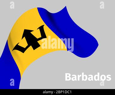 Hintergrund mit Barbados wellenförmiger Flagge auf grau, Vektorgrafik Stock Vektor