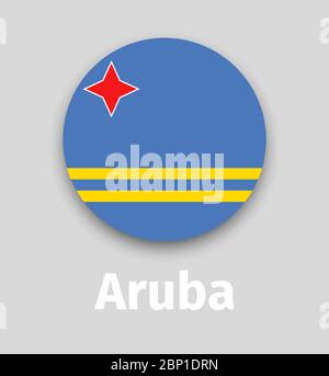 Aruba-Flagge, rundes Symbol mit Schatten isolierter Vektorgrafik Stock Vektor