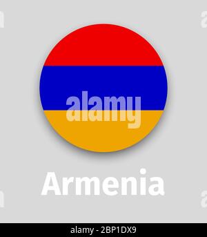 Armenien Flagge, rundes Symbol mit Schatten isoliert Vektor-Illustration Stock Vektor