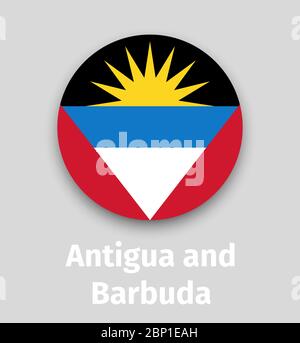 Antigua und Barbuda Flagge, runde Ikone mit Schatten isoliert Vektor Illustration Stock Vektor