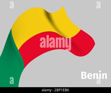 Hintergrund mit Benin-Wellenfahne auf grau, Vektorgrafik Stock Vektor