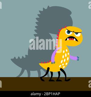 Wütendes gelbes Monster mit Schatten, auf blauer Vektorgrafik Stock Vektor