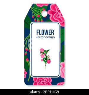 Tag mit Pfingstrose und grünen Blättern Muster für Blumenladen, Vektor-Illustration Stock Vektor