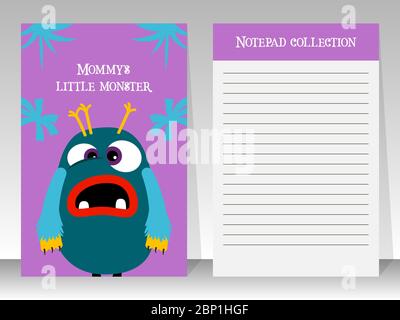 Notizbuch Vorlage für Jugendliche mit Cartoon Monster, Vektor-Illustration Stock Vektor