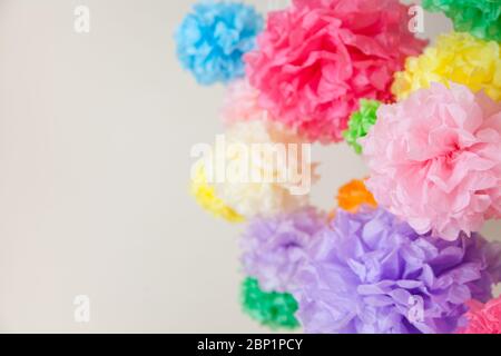 Gewebefarbe Pompons für eine Party Stockfoto