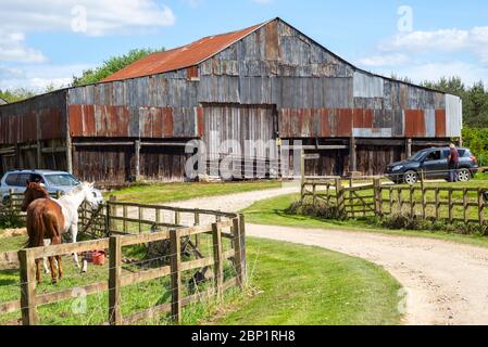 Ein auffälliges und unverwechselbares Farmgebäude in den Howardian Hills, North Yorkshire, Großbritannien Stockfoto