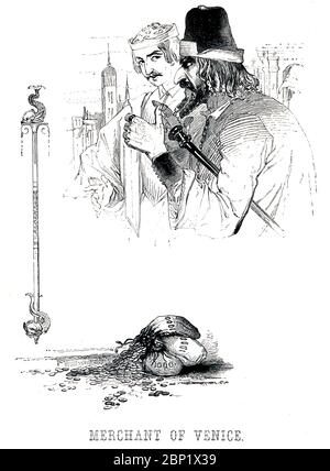 Der Kaufmann von Venedig Victorianisches Buchfrontispiz für das Stück von William Shakespeare über den venezianischen Geldverleiher Shylock, aus dem 1849 illustrierten Buch Heroines of Shakespeare Stockfoto