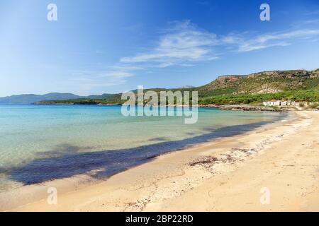Kalogria Strand, in der Nähe Kardamyli Stadt, in West Mani, Messinia Region, Peloponnes, Griechenland. Stockfoto