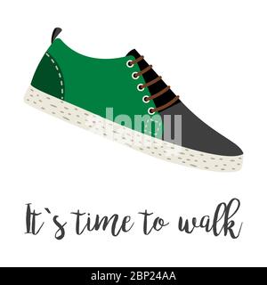 Schuhe mit Text seine Zeit zu Fuß isoliert auf dem weißen Hintergrund, Vektor-Illustration Stock Vektor