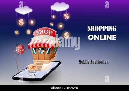 Online-Shopping auf Website oder Mobile-Anwendung Stock Vektor
