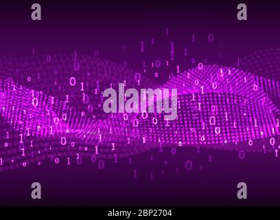 Codierung. Abstrakter violetter Hintergrund mit unscharfen Linien und Zahlen. Stock Vektor