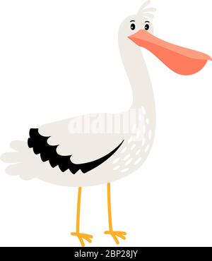 Pelican Cartoon Vogel-Symbol auf weißem Hintergrund, Vektor-Illustration Stock Vektor