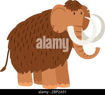 Cartoon-Mammut. Vektor fossilen prähistorischen wolligen Elefanten mit Stoßzähnen auf weißem Hintergrund isoliert Stock Vektor