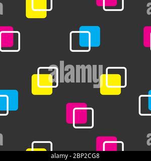 Nahtloses Muster mit Farbquadretten - Magenta, Gelb, Blau, Schwarz. Corporate Print für Druckerei. Abstrakter geometrischer Hintergrund. Stock Vektor