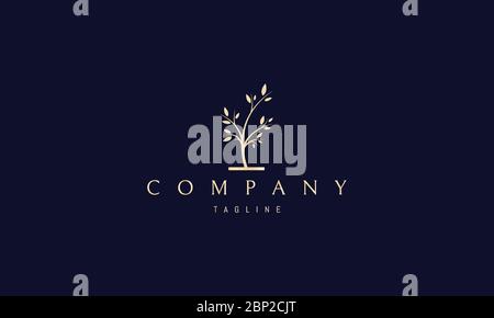 Vektor goldenes Logo auf dem ein abstraktes Bild eines jungen Baumes. Stock Vektor