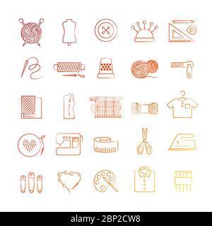 Helle Hobby-Ikonen, Nähen und Stricken, Häkeln und Malen Vektor-Illustration Stock Vektor