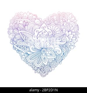 Bunte florale Herzform mit handgezeichneten Doodle Sommer Blumen Vektor für Einladung, Druck, Karten Stock Vektor