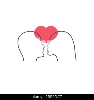 Profile von Mann und Frau. Symbol der Liebe und Beziehungen im Paar. Familienpsychologe Logo. Paar in der Liebe mit rotem Herz Stock Vektor