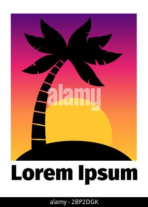 Palmenbaum-Poster. Bunte Sommer Sonnenuntergang Hintergrund mit Palmen Silhouette Vektor-Illustration Stock Vektor