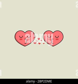 Zwei küssende rote Herzen, Liebessymbol. Online Dating Symbol. Logo der Heiratsagentur Stock Vektor
