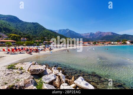 Strand Psili Ammos, in Thassos (oder Thassos) Insel, in der nördlichen Ägäis, Griechenland, Europa. Stockfoto